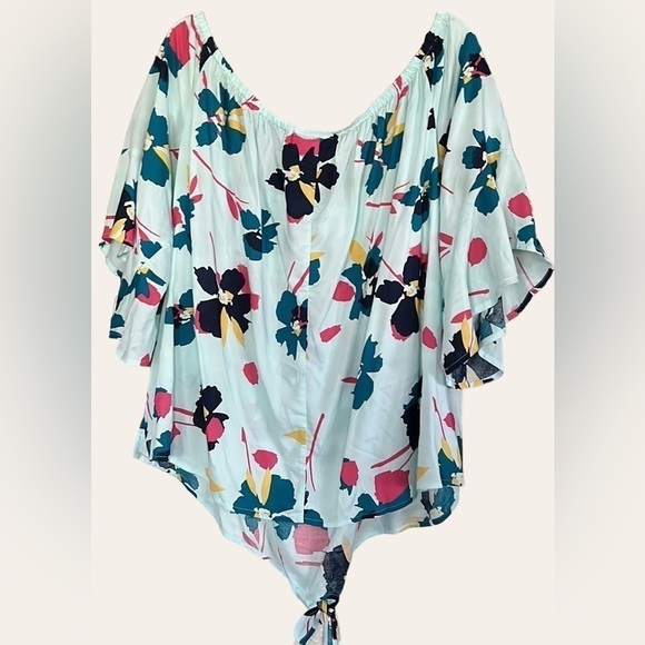 LANE BRYANT Seafoam Blue/Pink/Blue/Turquoise Floral Tie Front Top, Sz 22/24,NWT - Picture 8 of 8